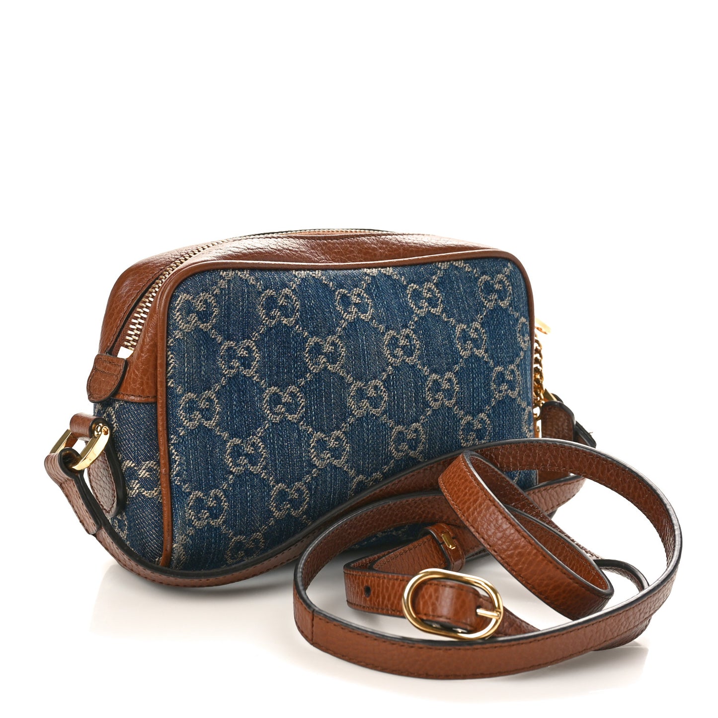 New Denim GG Monogram Dollar Calfskin Mini Ophidia Shoulder Bag Blue Tea Cuir Epilog