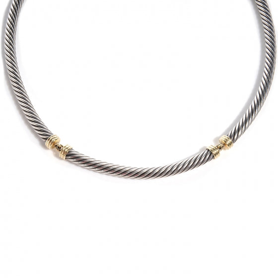 David Yurman Sterling Silver 14k Cable Necklace 1 of 4