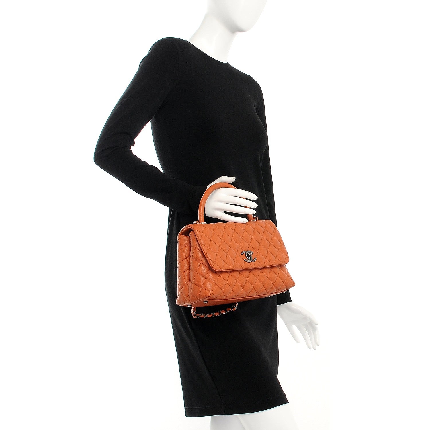 Chanel Caviar Quilted Small Coco Handle Flap Orange 3 of 9