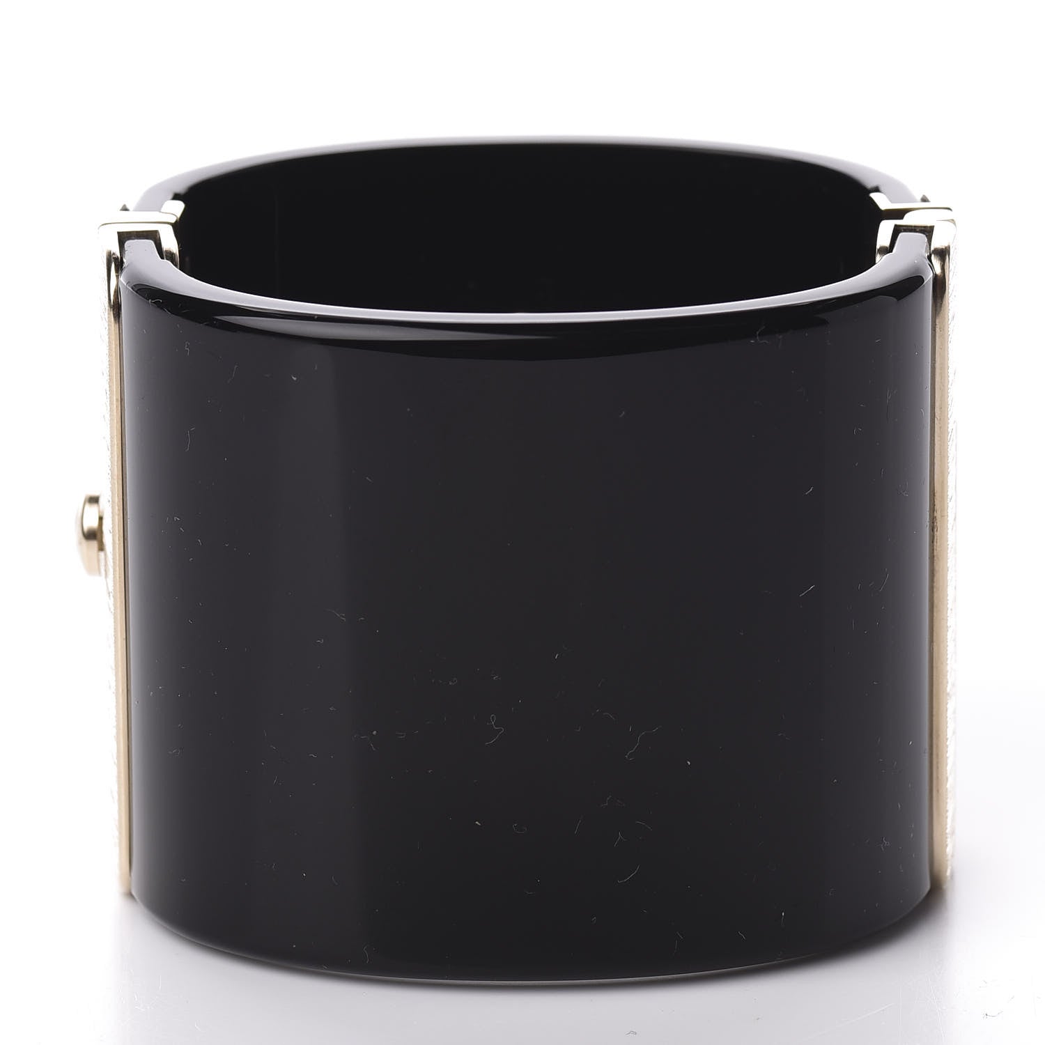 Chanel Resin Crystal Pearl Lambskin CC Cuff Black 2 of 4