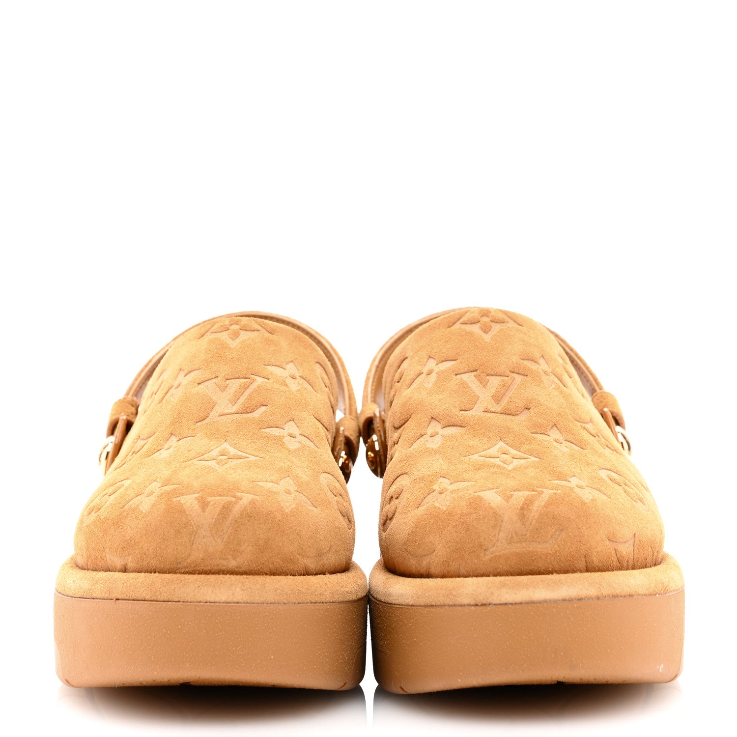 Louis Vuitton Suede Calfskin Embossed Monogram Aspen Platform Clog Mules 36.5 Cognac Brown 2 of 8