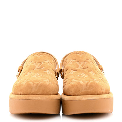 Louis Vuitton Suede Calfskin Embossed Monogram Aspen Platform Clog Mules 36.5 Cognac Brown 2 of 8