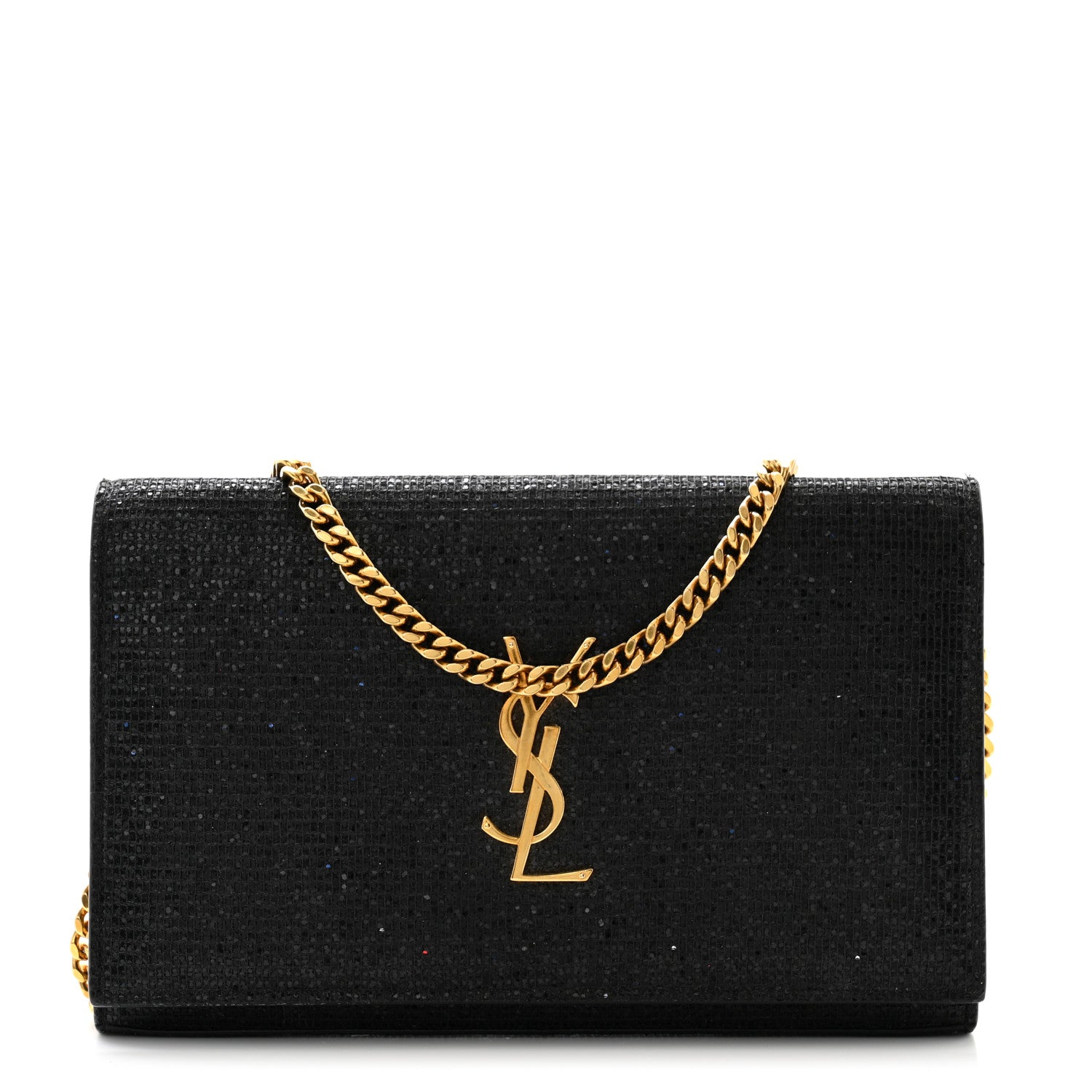 Saint Laurent Glitter Monogram Chain Wallet Black 1 of 11