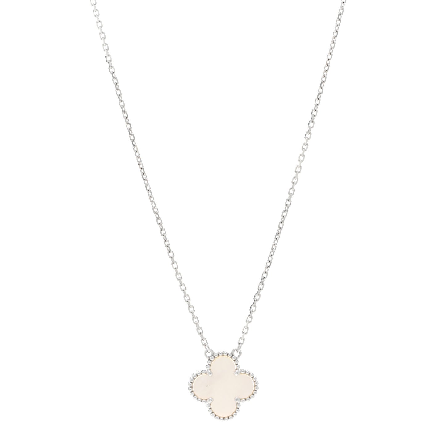 18K White Gold Mother of Pearl Vintage Alhambra Pendant Necklace