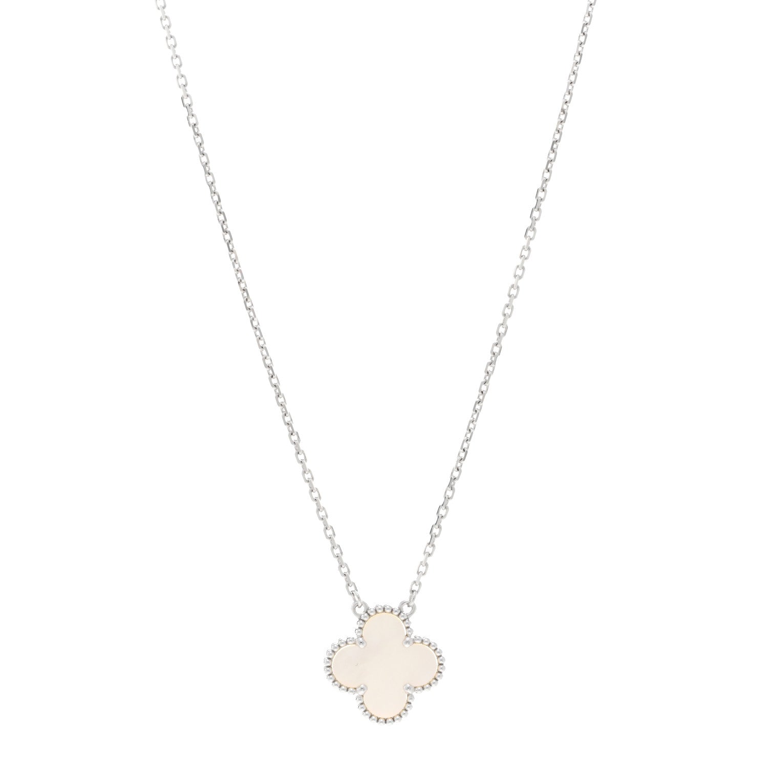 Van Cleef & Arpels 18K White Gold Mother of Pearl Vintage Alhambra Pendant Necklace 1 of 6