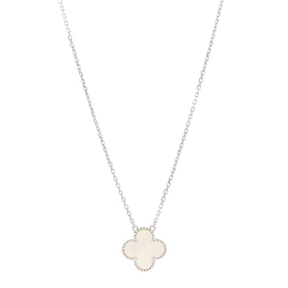 Van Cleef & Arpels 18K White Gold Mother of Pearl Vintage Alhambra Pendant Necklace 1 of 6