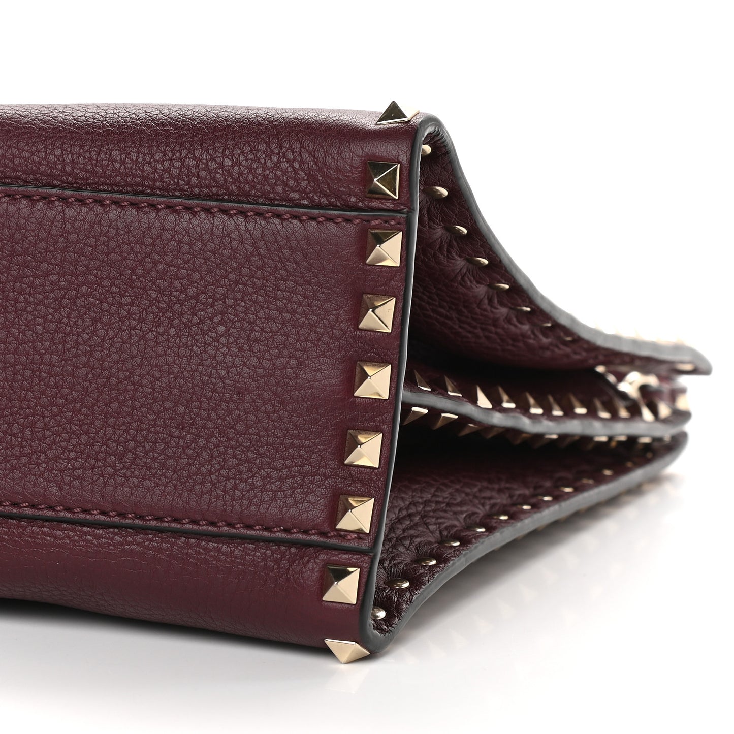 Grained Calfskin Medium Rockstud Double Handle Horizontal Tote Rubin