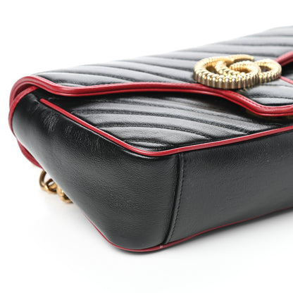 Gucci Vintage Effect Calfskin Matelasse Diagonal Small Torchon GG Marmont Shoulder Bag Black Romantic Cherry 7 of 8