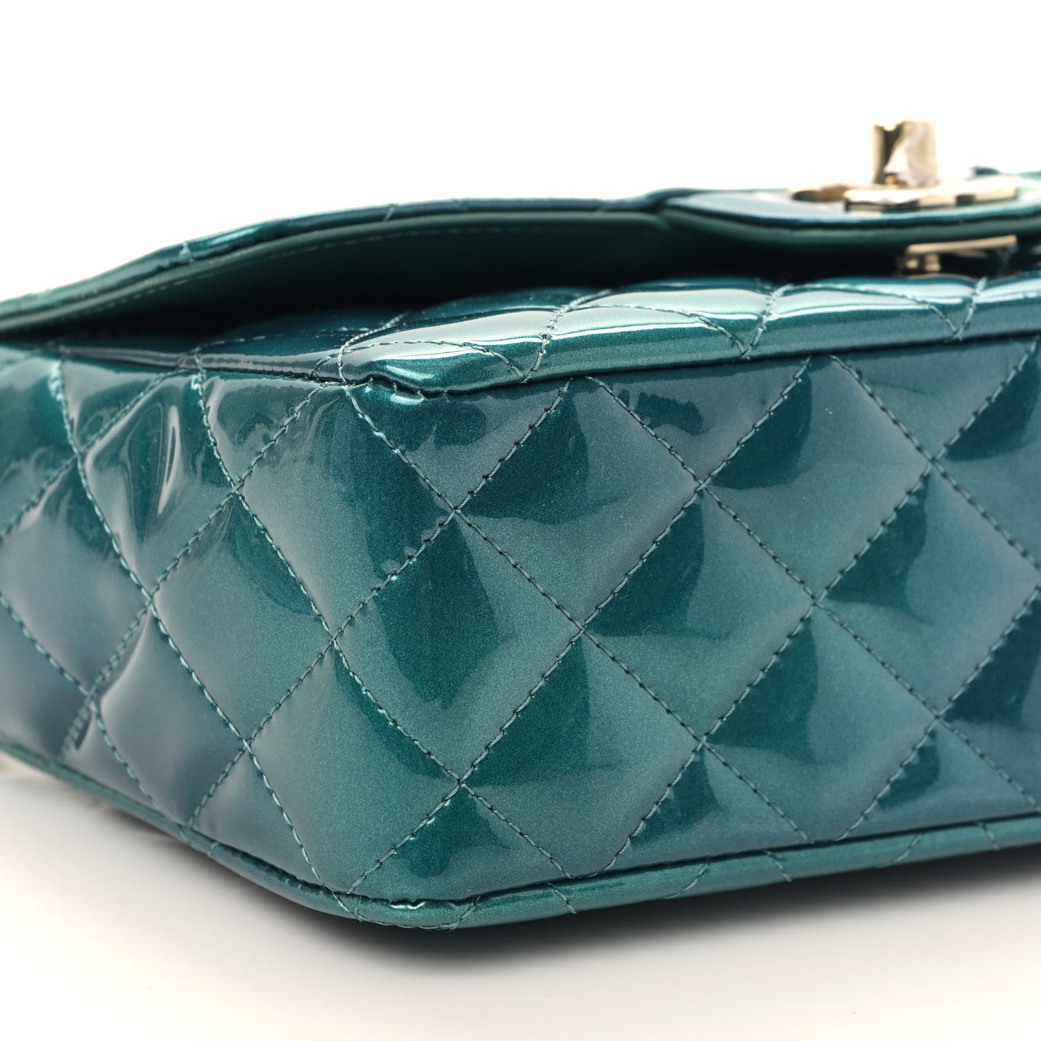Chanel Shaded Patent Calfskin Quilted Mini Rectangular Flap Green Blue 8 of 10