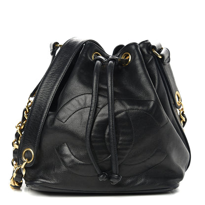 Chanel Lambskin CC Stitched Drawstring Bucket Bag Black 2 of 11