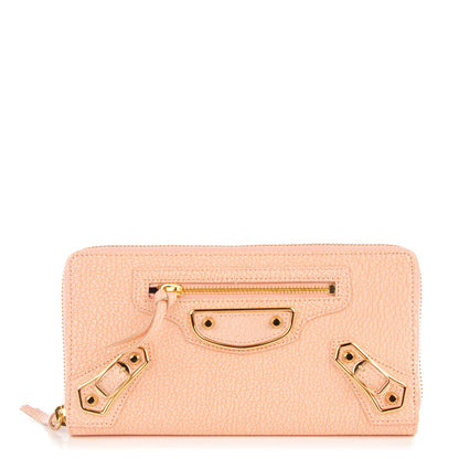 Balenciaga Chevre Metallic Edge Zip Around Wallet Rose Corail 1 of 8