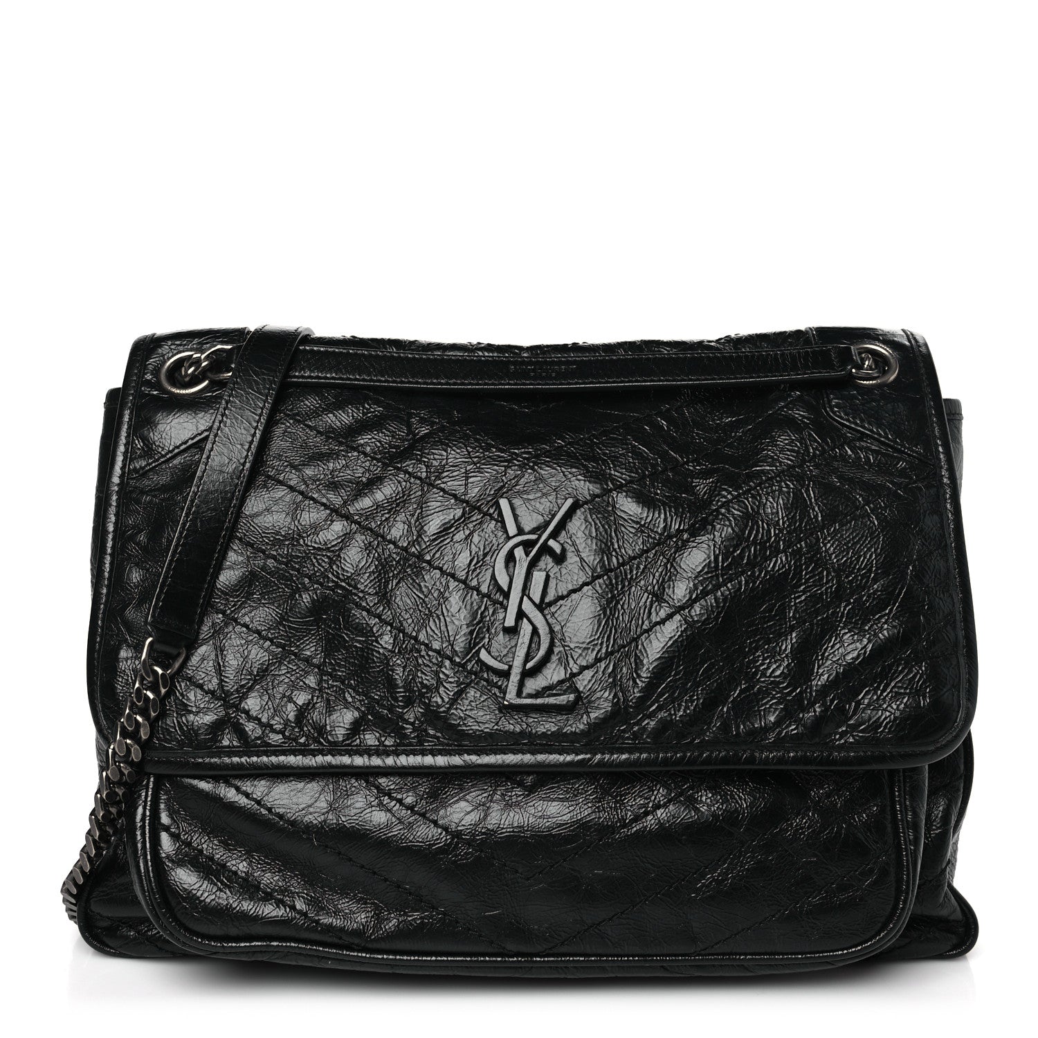 Saint Laurent Crinkled Calfskin Matelasse Monogram Large Niki Chain Satchel Black 1 of 9