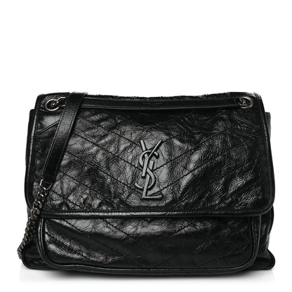 Saint Laurent Crinkled Calfskin Matelasse Monogram Large Niki Chain Satchel Black 1 of 9