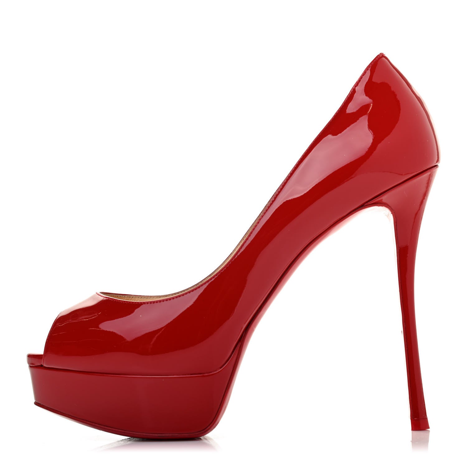Christian Louboutin Patent Fetish Peep 140 Pumps 37.5 Flamenco Red 1 of 4