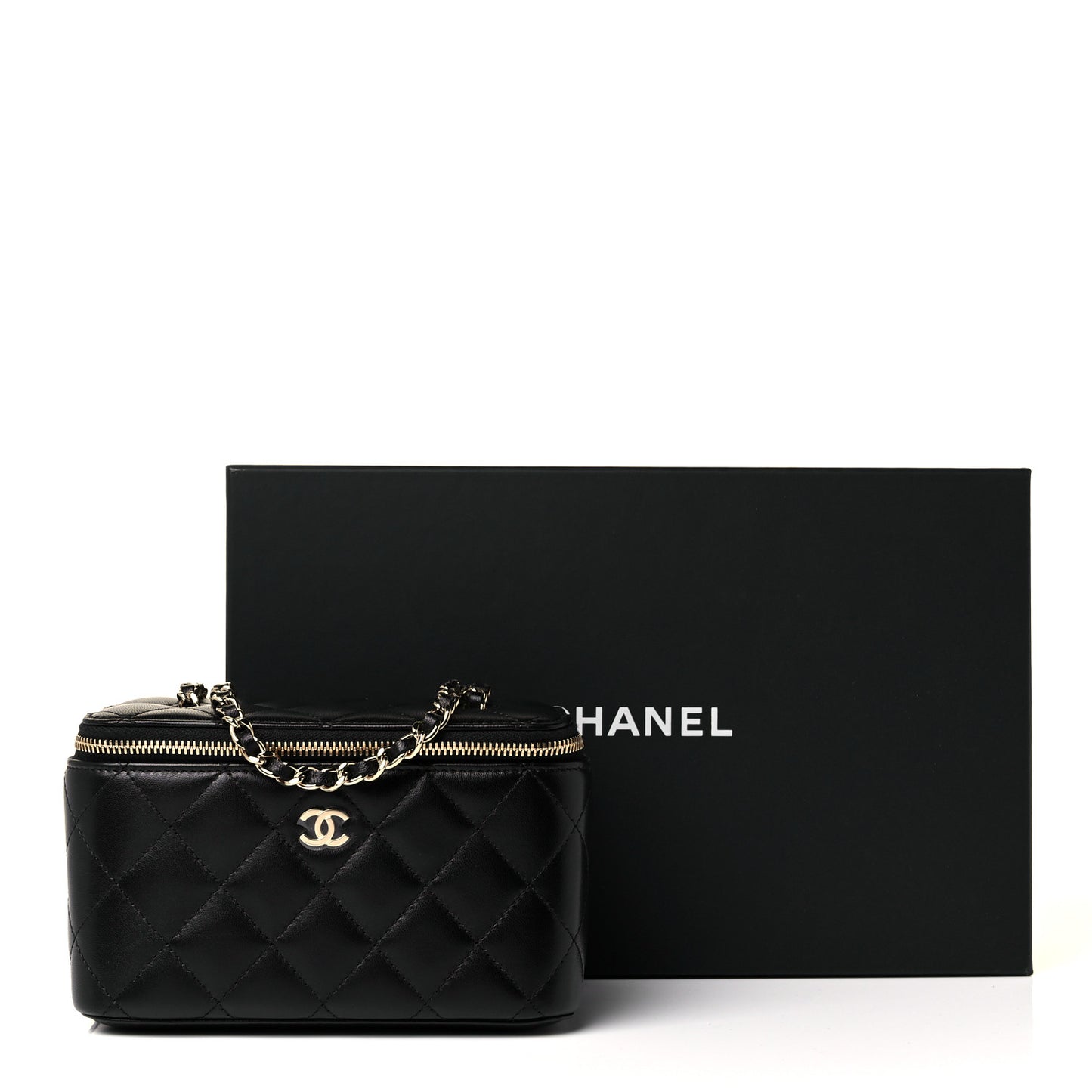 Lambskin Quilted Small Vanity Case With Chain Black