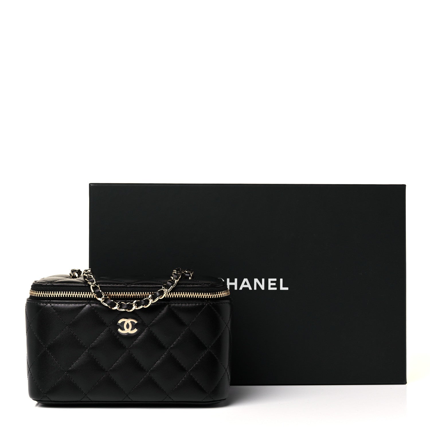 Chanel Lambskin Quilted Small Vanity Case With Chain Black 10 of 10
