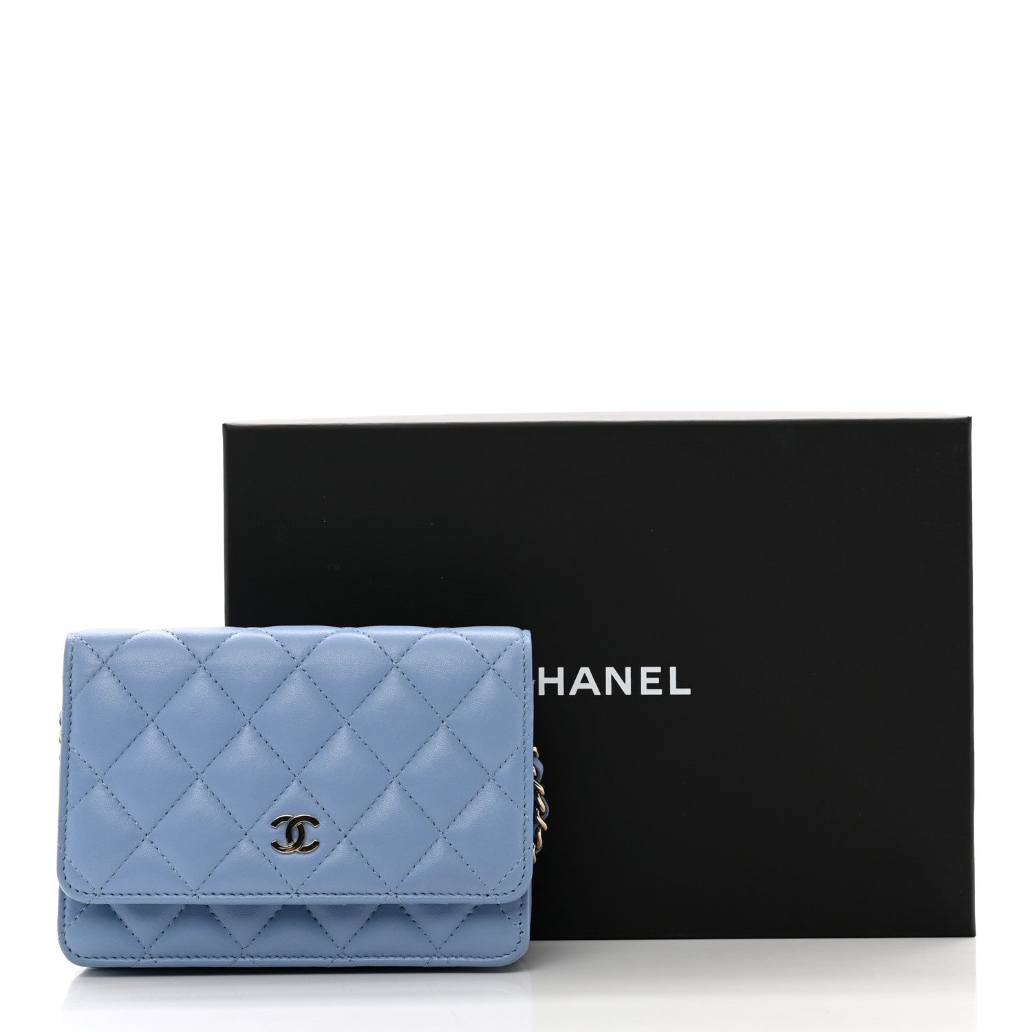 Chanel Lambskin Quilted Mini Wallet On Chain WOC Light Blue 10 of 11