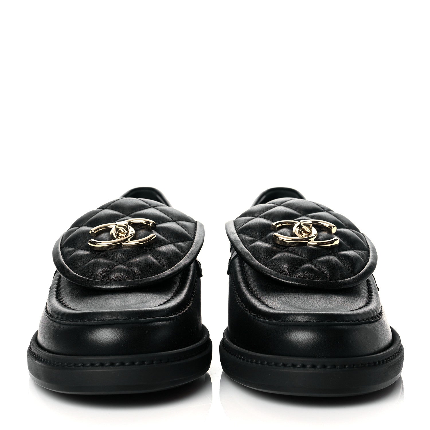 Chanel Lambskin Quilted CC Turnlock Loafers 38.5 Black 2 of 10