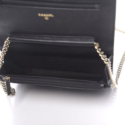 Chanel Grained Calfskin Quilted Label Click Flap Wallet On Chain WOC Black 5 of 14