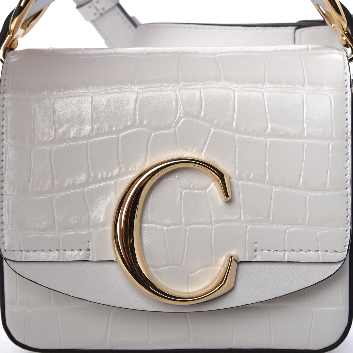 Calfskin Crocodile Embossed Mini C Double Carry Brilliant White