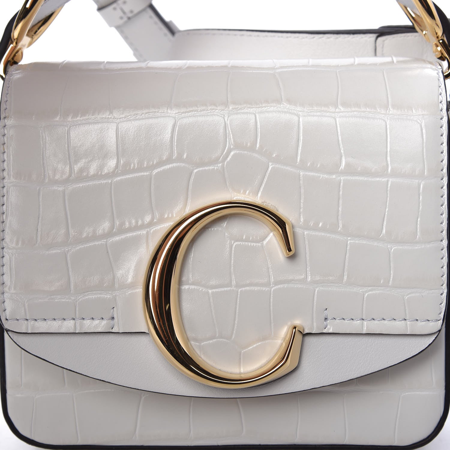 Chloe Calfskin Crocodile Embossed Mini C Double Carry Brilliant White 10 of 10