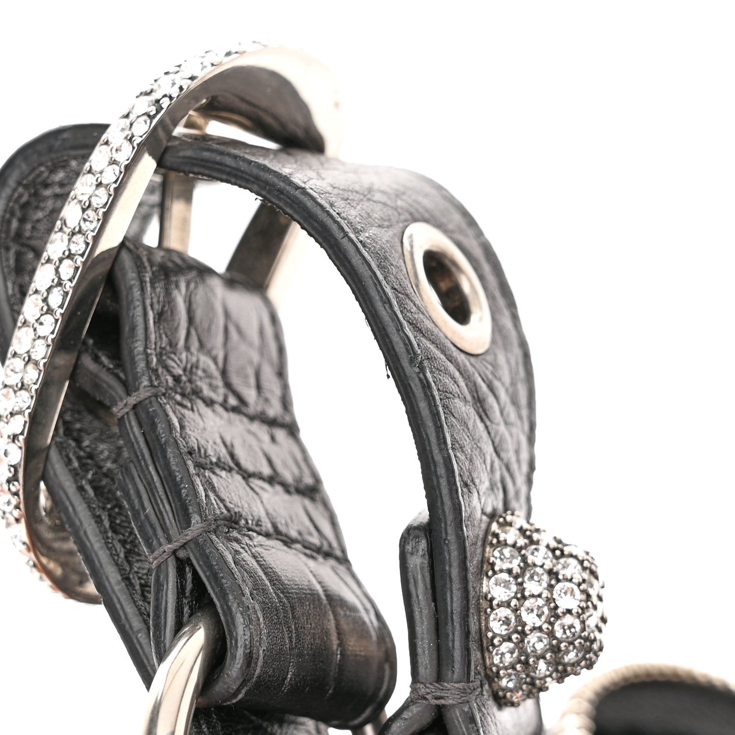 Metallic Calfskin Crocodile Embossed Crystal Small Le Cagole Shoulder Bag Gunmetal