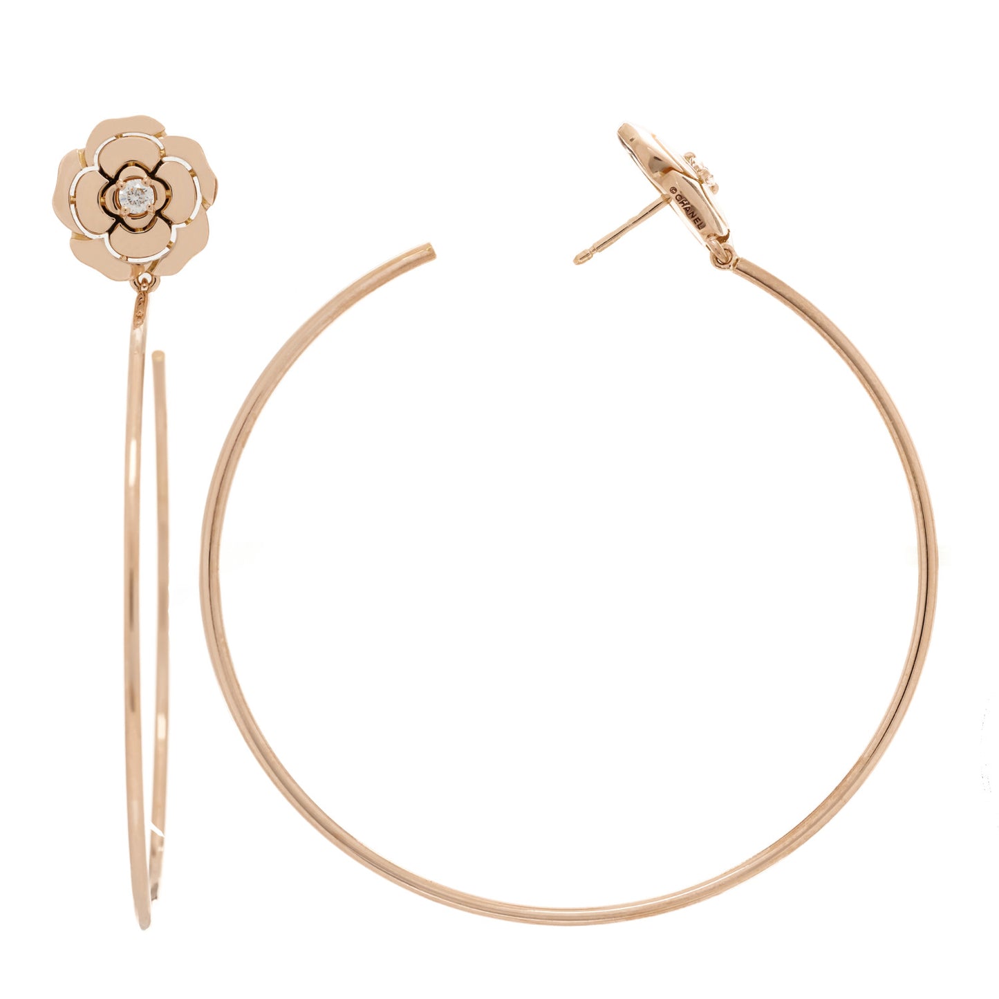 18K Rose Gold Diamond Extrait de Camelia Hoop Earrings