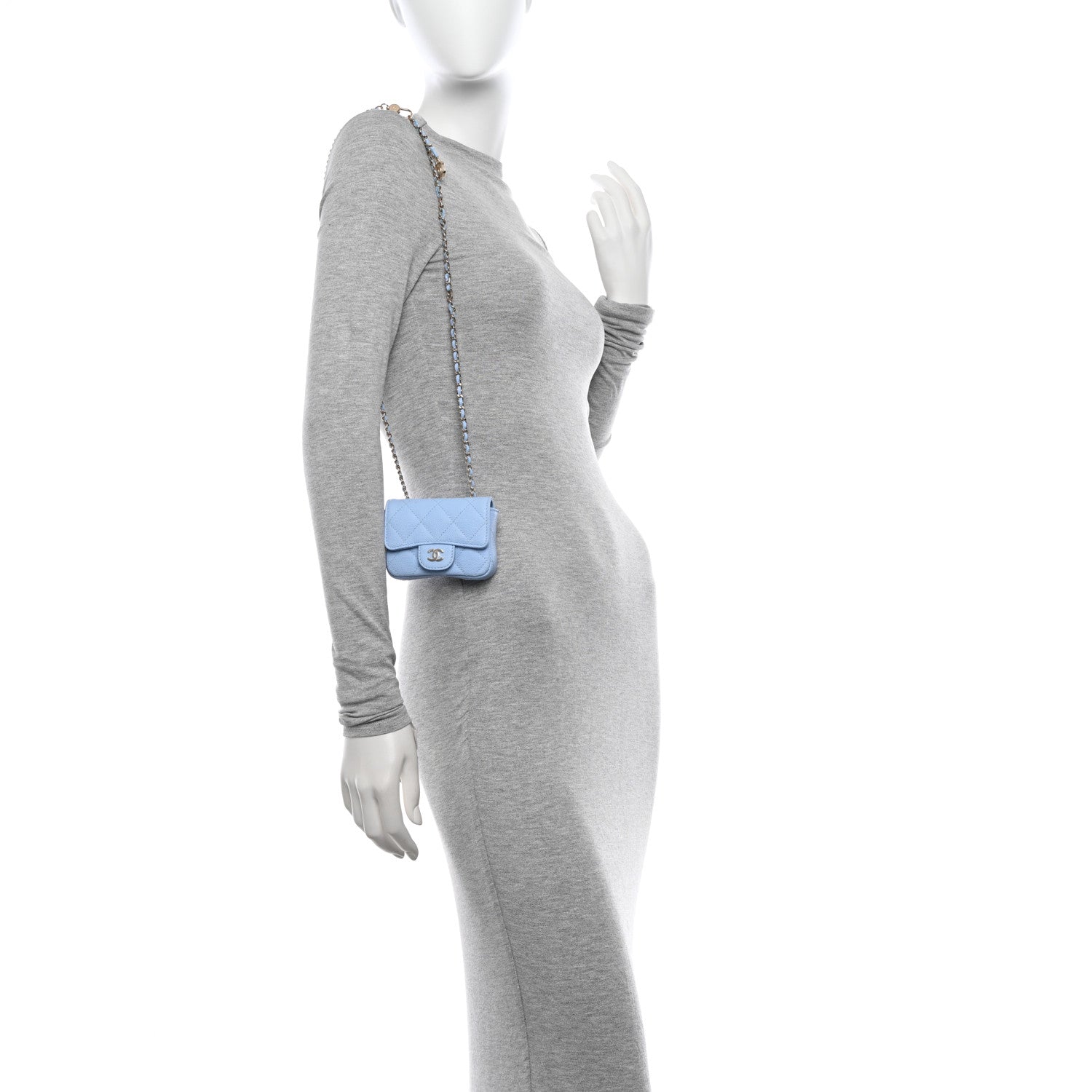 Chanel Caviar Quilted Mini Chain Belt Bag Light Blue 2 of 12