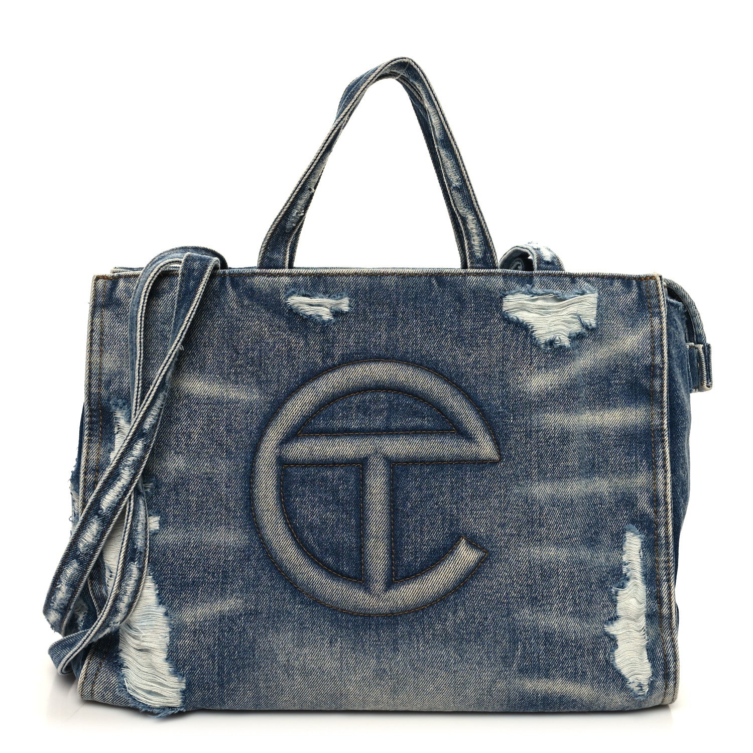 Telfar Denim Medium Shopping Bag Distressed Blue 1 of 10