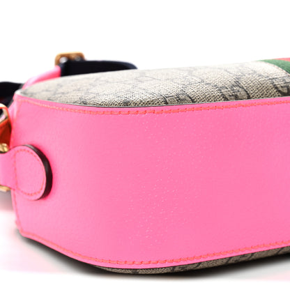 Gucci GG Supreme Monogram Textured Dollar Calfskin Web Ophidia Small Crossbody Bag Beige Ebony Fuchsia 9 of 10