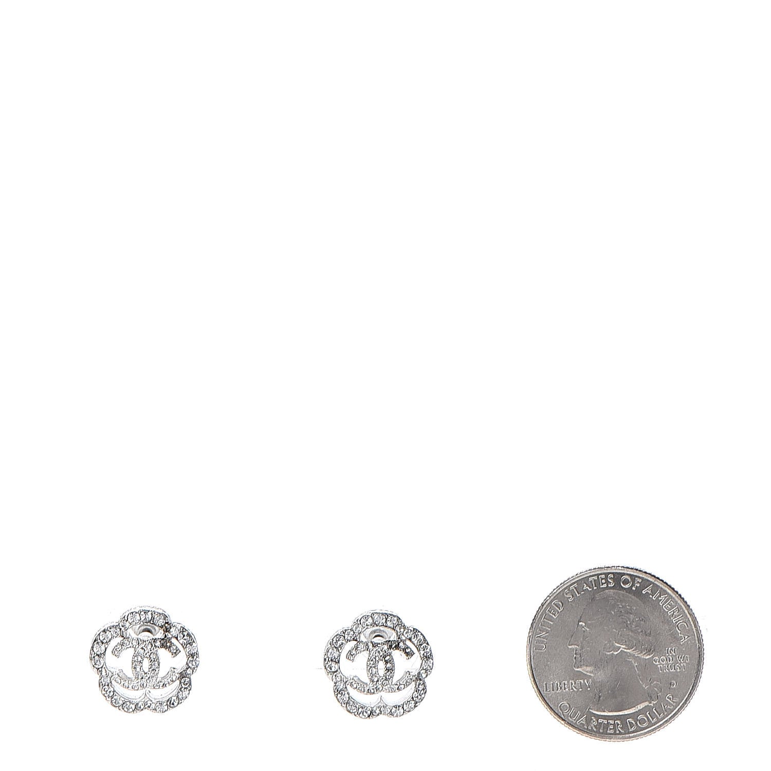 Chanel Crystal CC Camellia Earrings Silver 2 of 5