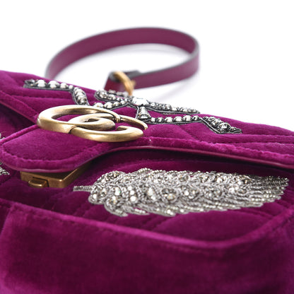 Gucci Velvet Matelasse Embroidered Mini GG Marmont Shoulder Bag Bordeaux 10 of 10