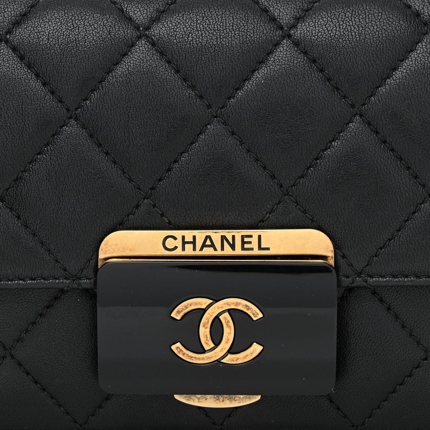 Sheepskin Quilted Mini Beauty Lock Flap Black