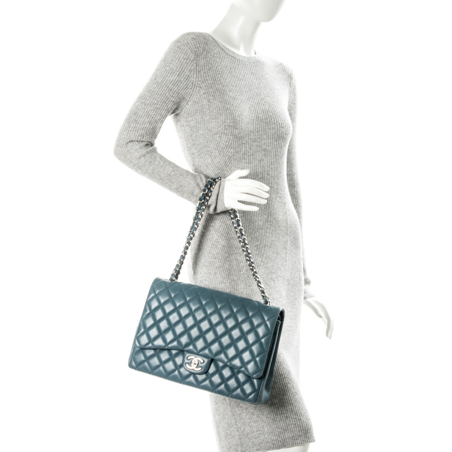 Chanel Lambskin Quilted Maxi Double Flap Blue 2 of 9