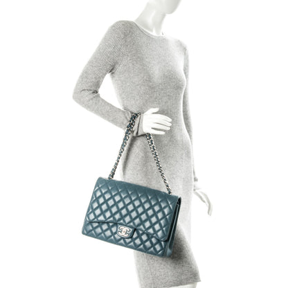 Chanel Lambskin Quilted Maxi Double Flap Blue 2 of 9