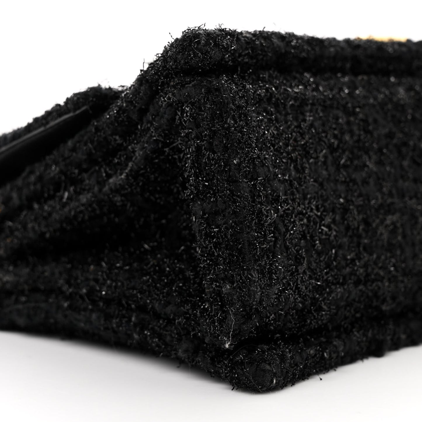 Metallic Tweed Boucle Quilted Small Crush Chain Bag Black