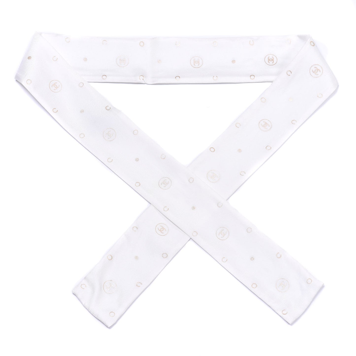 Silk CC Polka Dot Slim Bandeau Scarf Ecru Gold