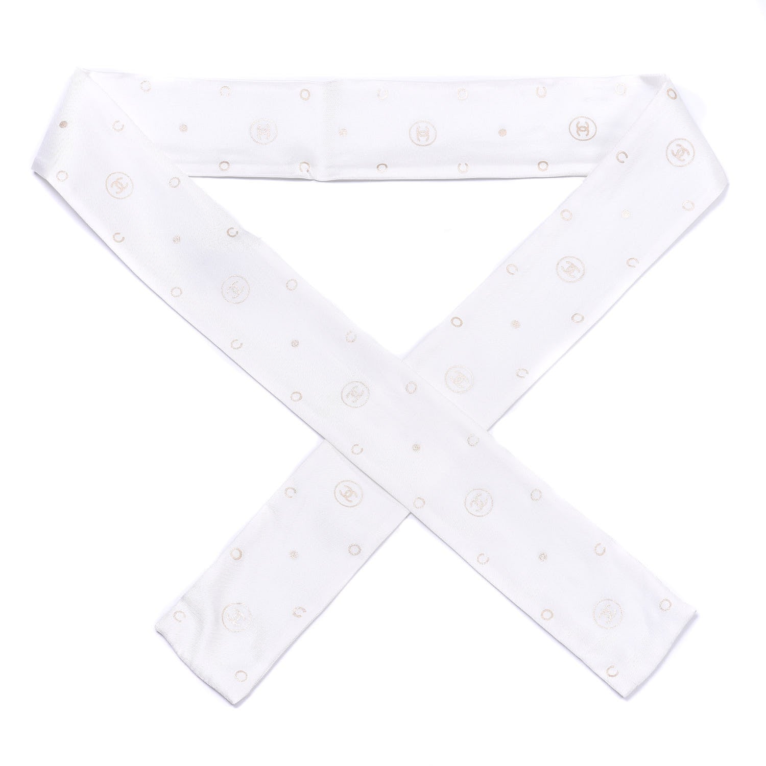 Chanel Silk CC Polka Dot Slim Bandeau Scarf Ecru Gold 1 of 3