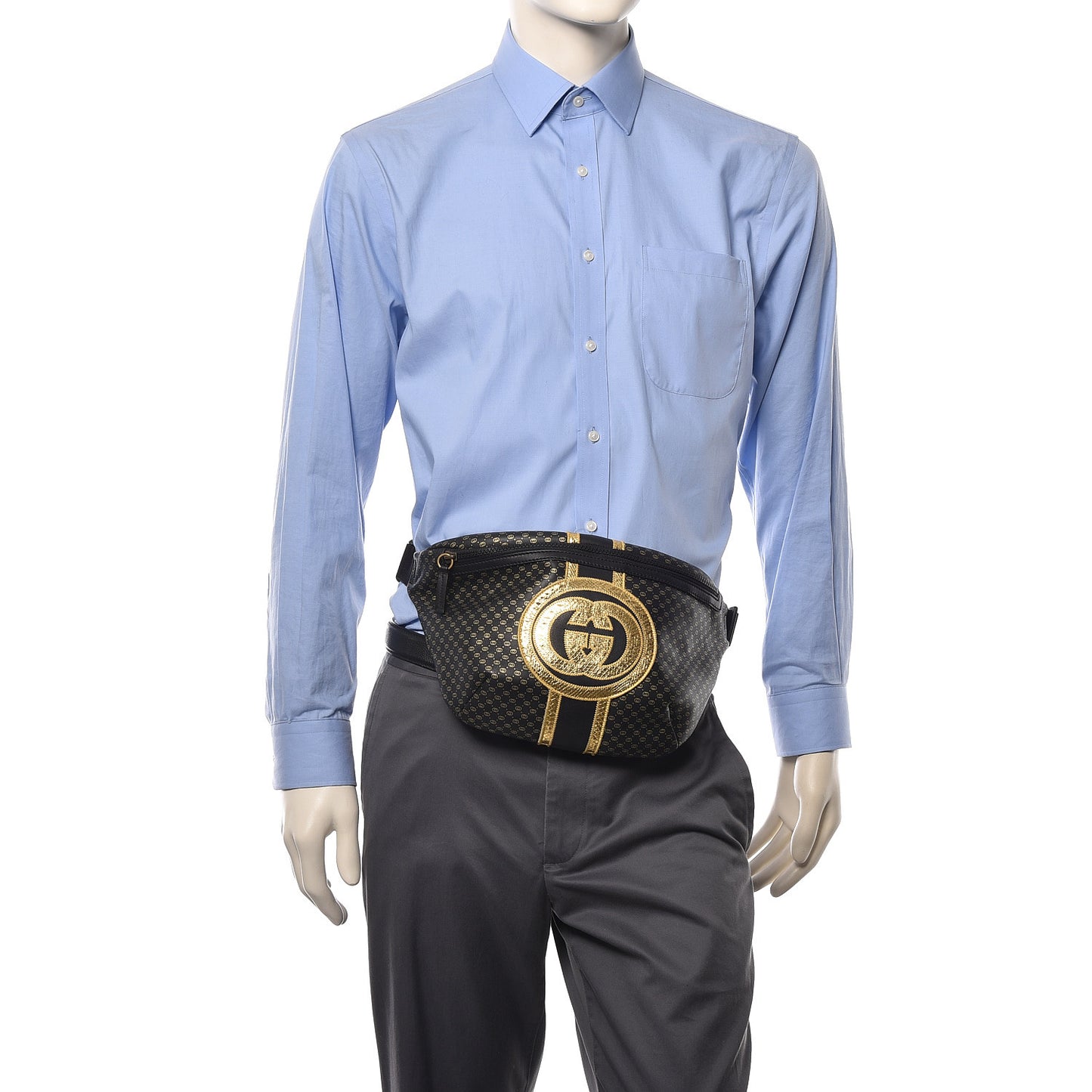 X DAPPER DAN Calfskin Laminated Ayers GG Micro Monogram Mens Belt Bag Black