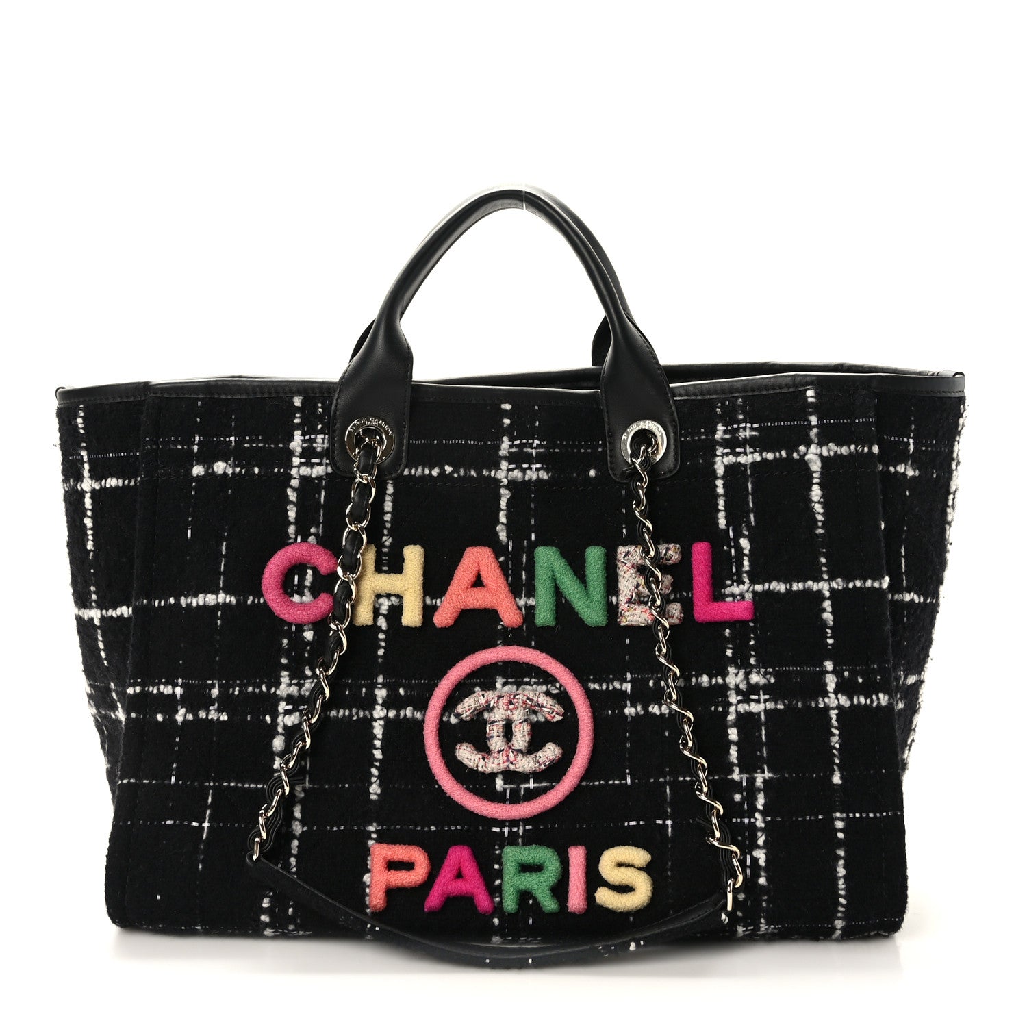 Chanel Tweed Medium Deauville Tote Black White Multicolor 1412082 Chanel Tweed Medium Deauville Tote Black White Multicolor 1412082