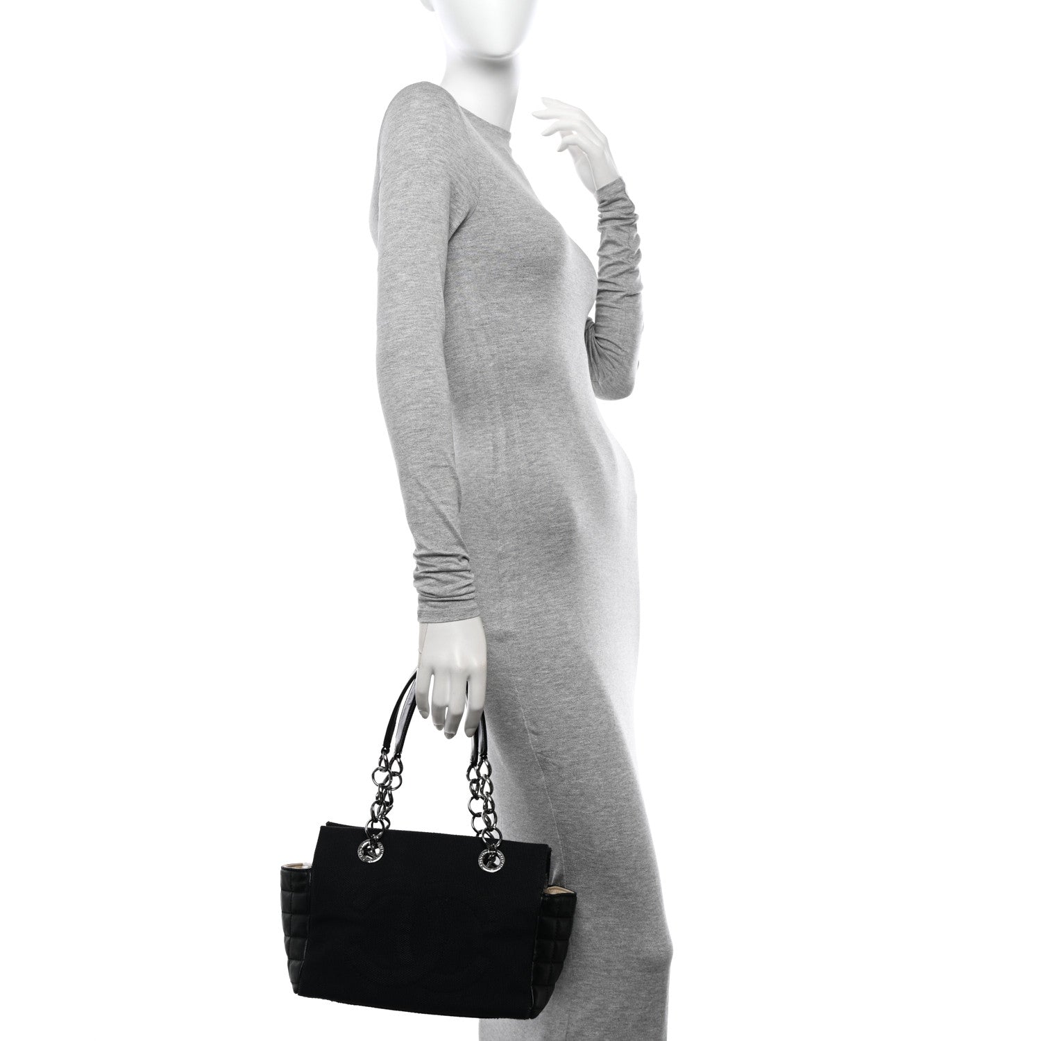 Chanel Lambskin Canvas Chocolate Bar CC Shopping Tote Black 2 of 12