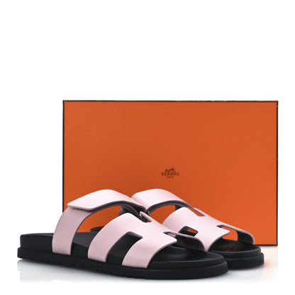 Hermes Calfskin Womens Chypre Sandals 41 Rose Porcelaine 13 of 13