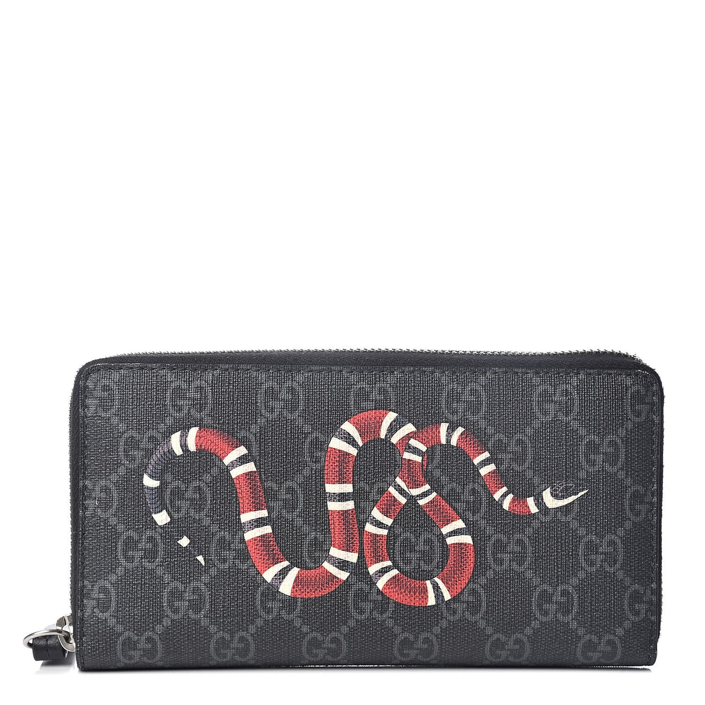 GG Supreme Monogram Kingsnake Zip Around Wallet Black Grey