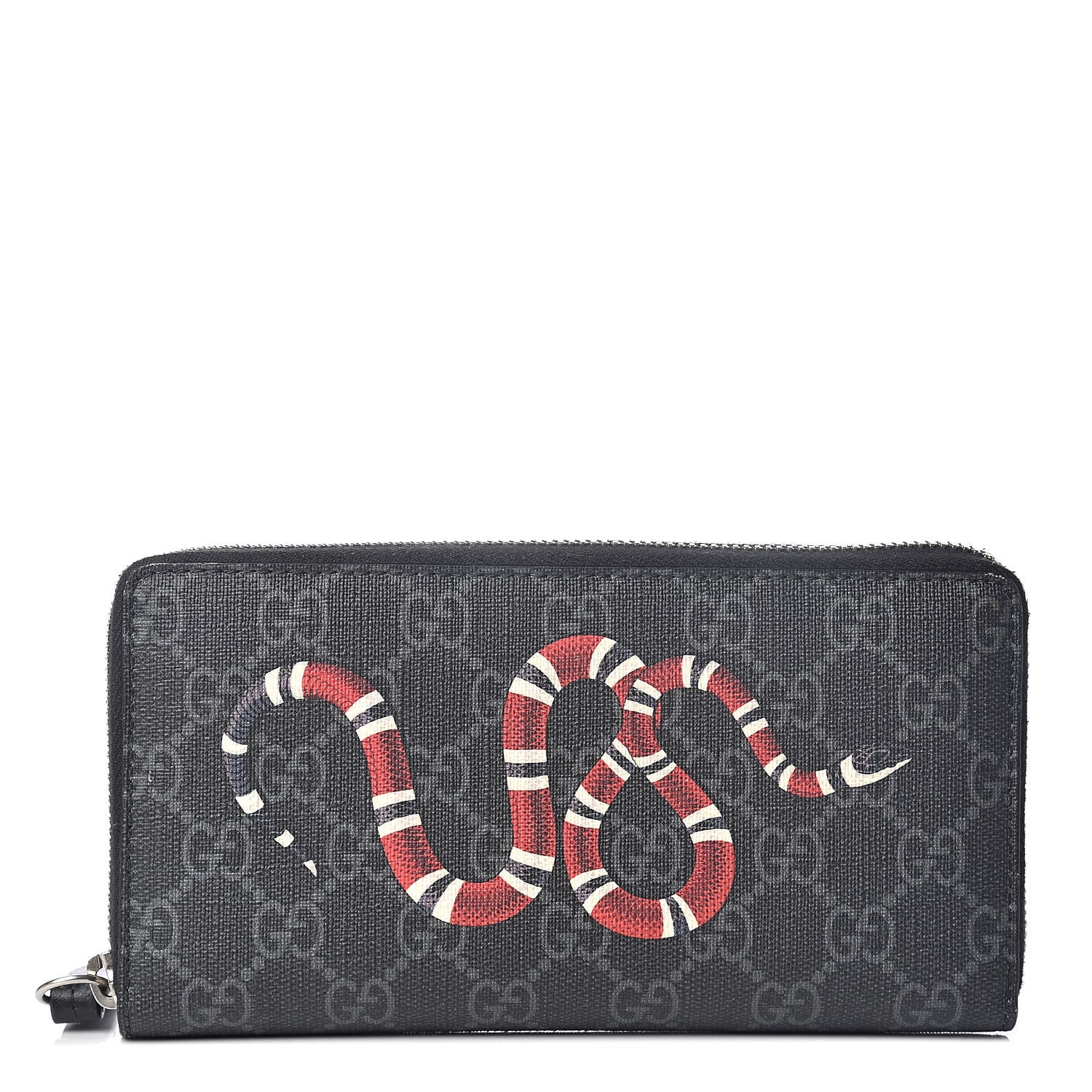 Gucci GG Supreme Monogram Kingsnake Zip Around Wallet Black Grey 1 of 6