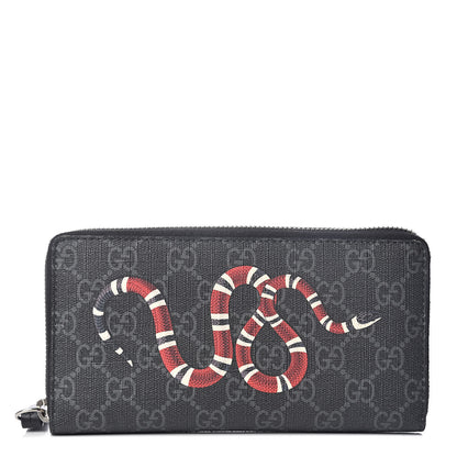 Gucci GG Supreme Monogram Kingsnake Zip Around Wallet Black Grey 1 of 6