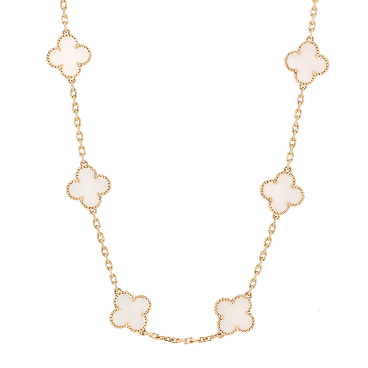 18K Yellow Gold Mother of Pearl 10 Motifs Vintage Alhambra Necklace