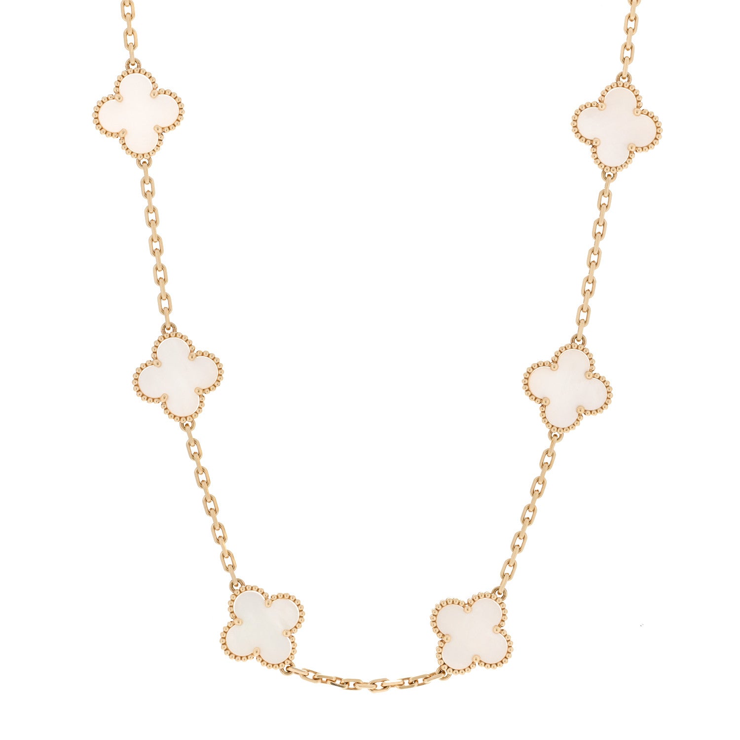Van Cleef & Arpels 18K Yellow Gold Mother of Pearl 10 Motifs Vintage Alhambra Necklace 1 of 6