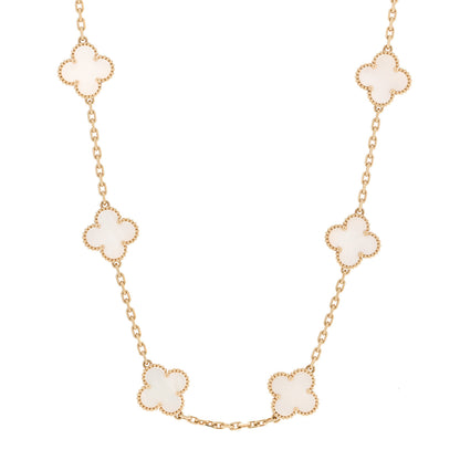 Van Cleef & Arpels 18K Yellow Gold Mother of Pearl 10 Motifs Vintage Alhambra Necklace 1 of 6