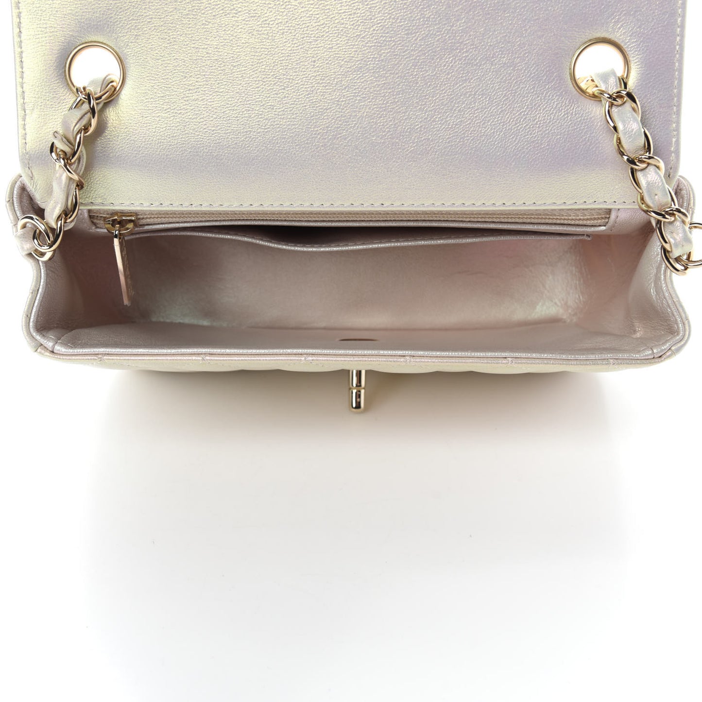 Iridescent Lambskin Quilted Mini Rectangular Flap Ivory