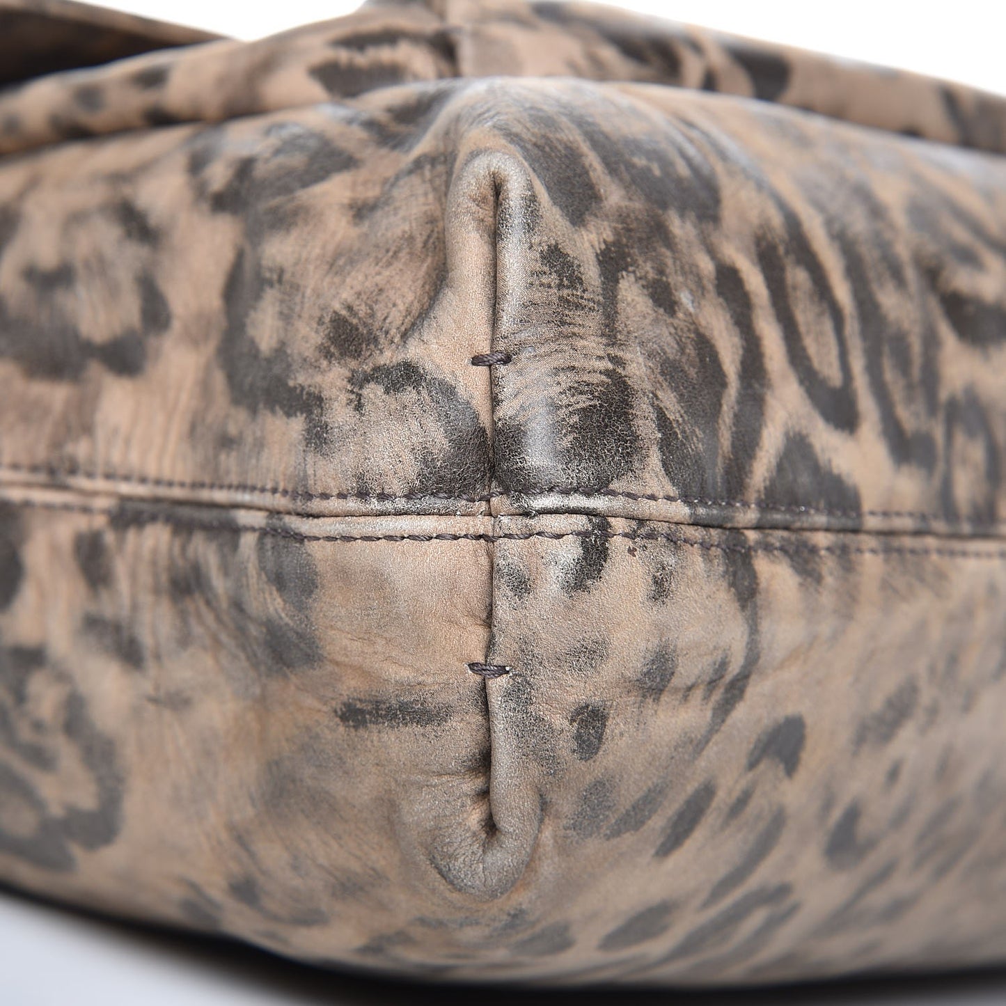 Nubuck Leopard Print Large Happy Shoulder Bag